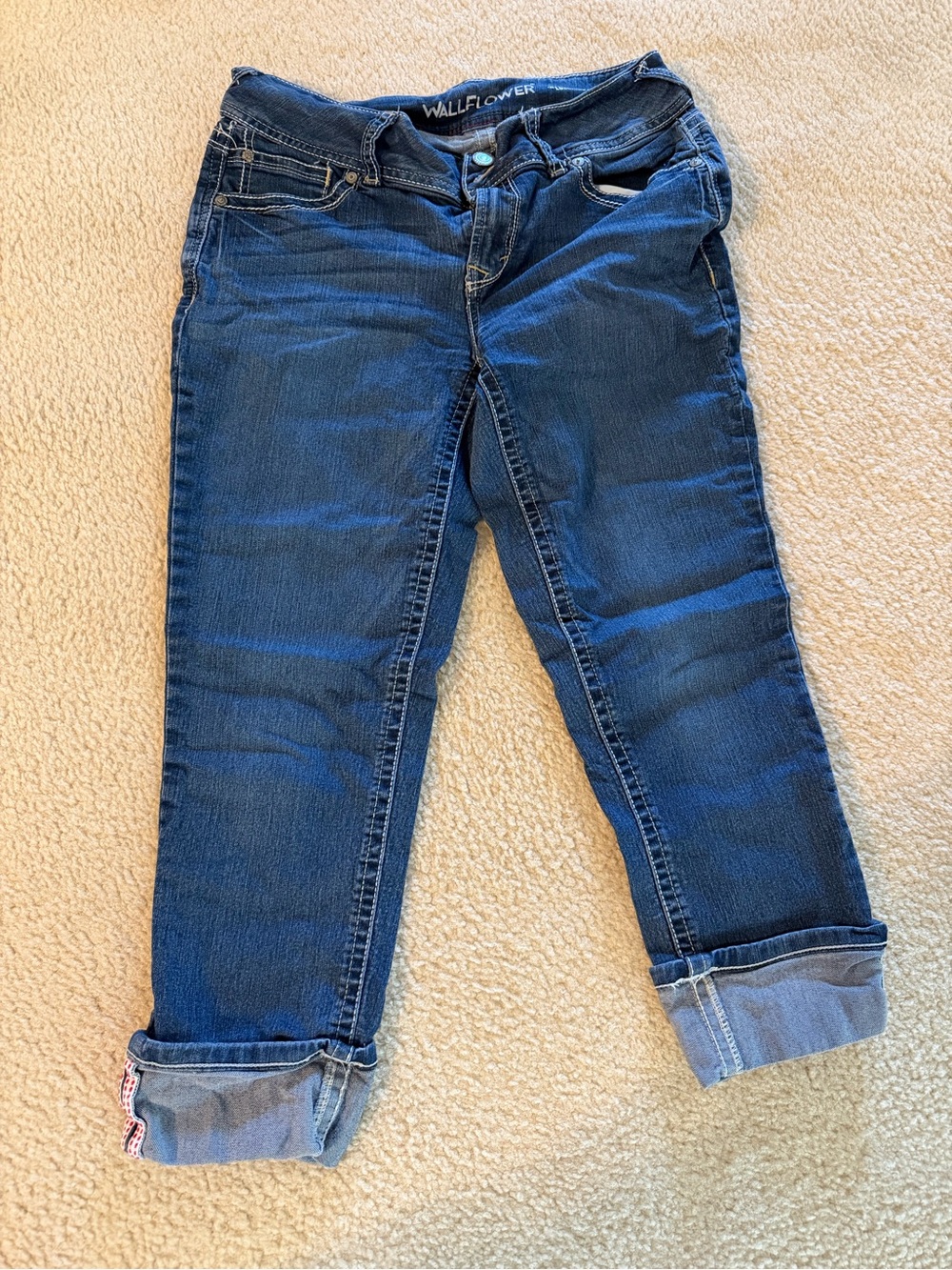 Wallflower Women's Medium Blue Boyfriend Jeans with Cuffed Hem